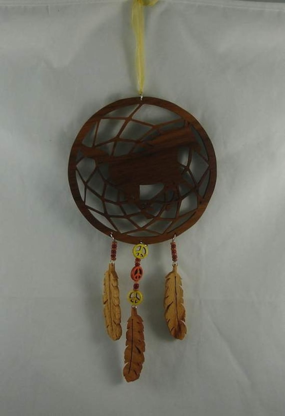 Western Horse Dream Catcher Handmade from Walnut, Oak and Cherry Wood Peace Beads