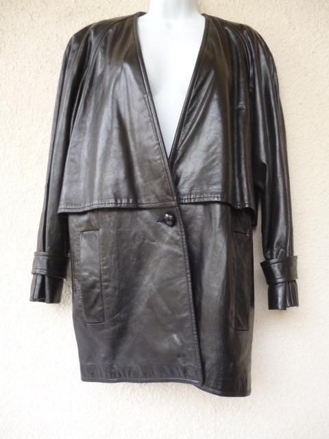 Vintage Anne Klein LEATHER COAT. Black Leather Coat. Long