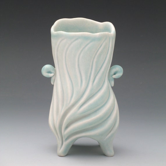 Items similar to Pale aqua blue leafy lady porcelain vase with attitude