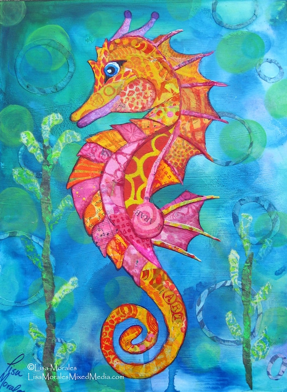 Seahorse Mixed Media Collage Original on by apinchofwonderful