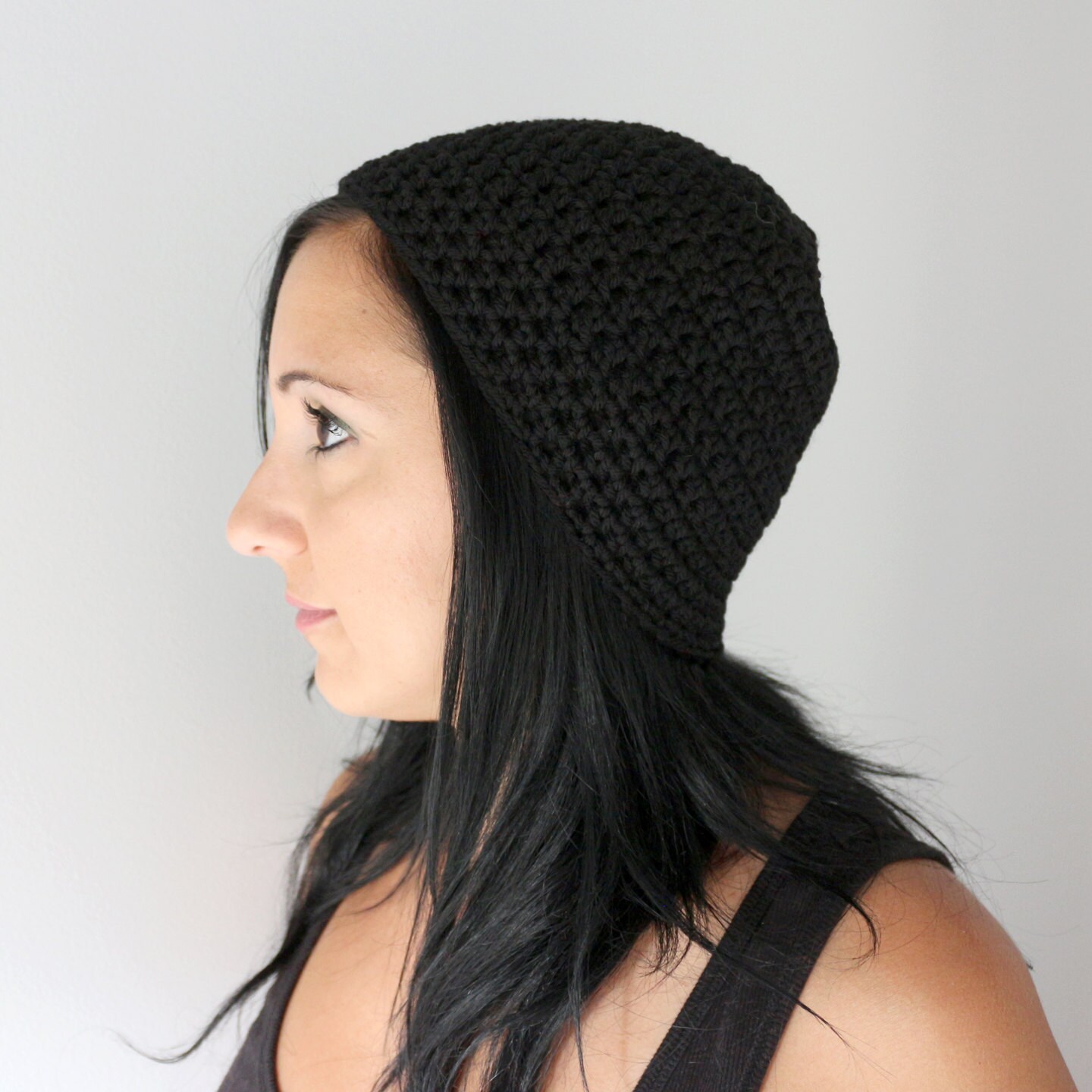 Classic Black Beanie Black Crochet Beanie Hat New by 144Stitches