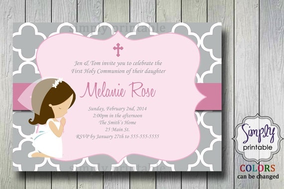 First Communion Invitation with Little Girl Il_570xn