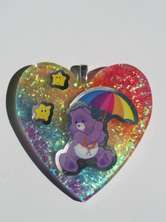 purple care bear with hearts