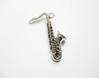 2 Saxophone Charms Pendants in Silver Tone - C1949