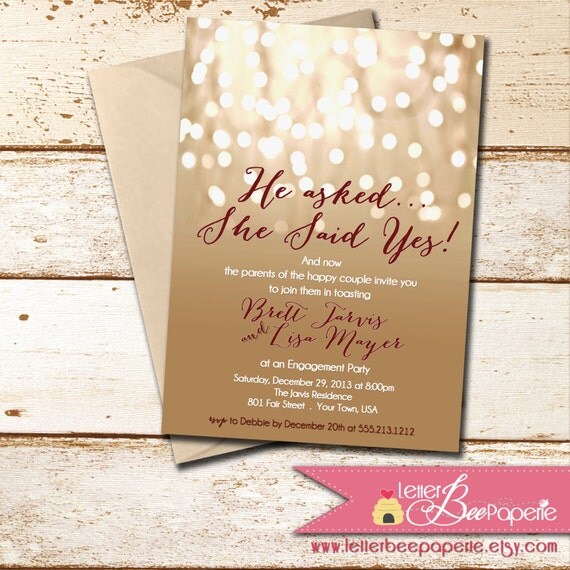 Engagement Party Invitation - Printable DIY Invite - Choose Your Fonts - Couples Shower, Bridal Shower, Weddings - Bokeh, Champagne, Bubbly Il_570xn