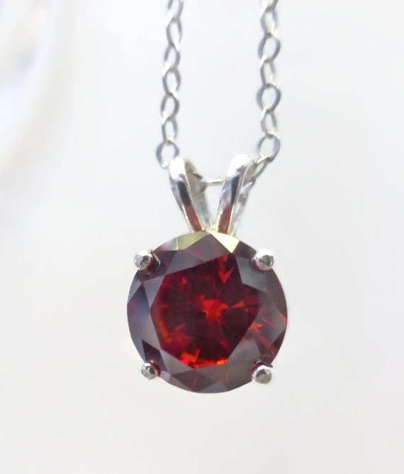 Dark Red Cubic Zirconia Necklace, Zirconia Pendant, Fine Jewelry, 925 Sterling Silver