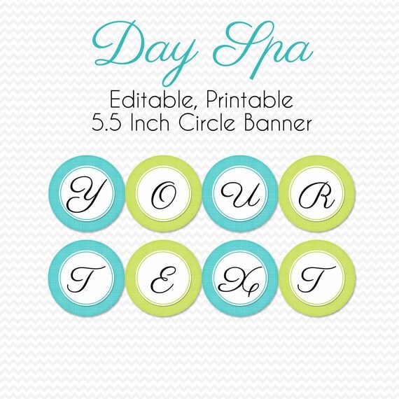 Birthday Banner, Birthday Party Decoration, Room Decor, Day Spa, Teal and Lime, Wedding Shower -- Editable, Printable, Instant Download Il_570xn