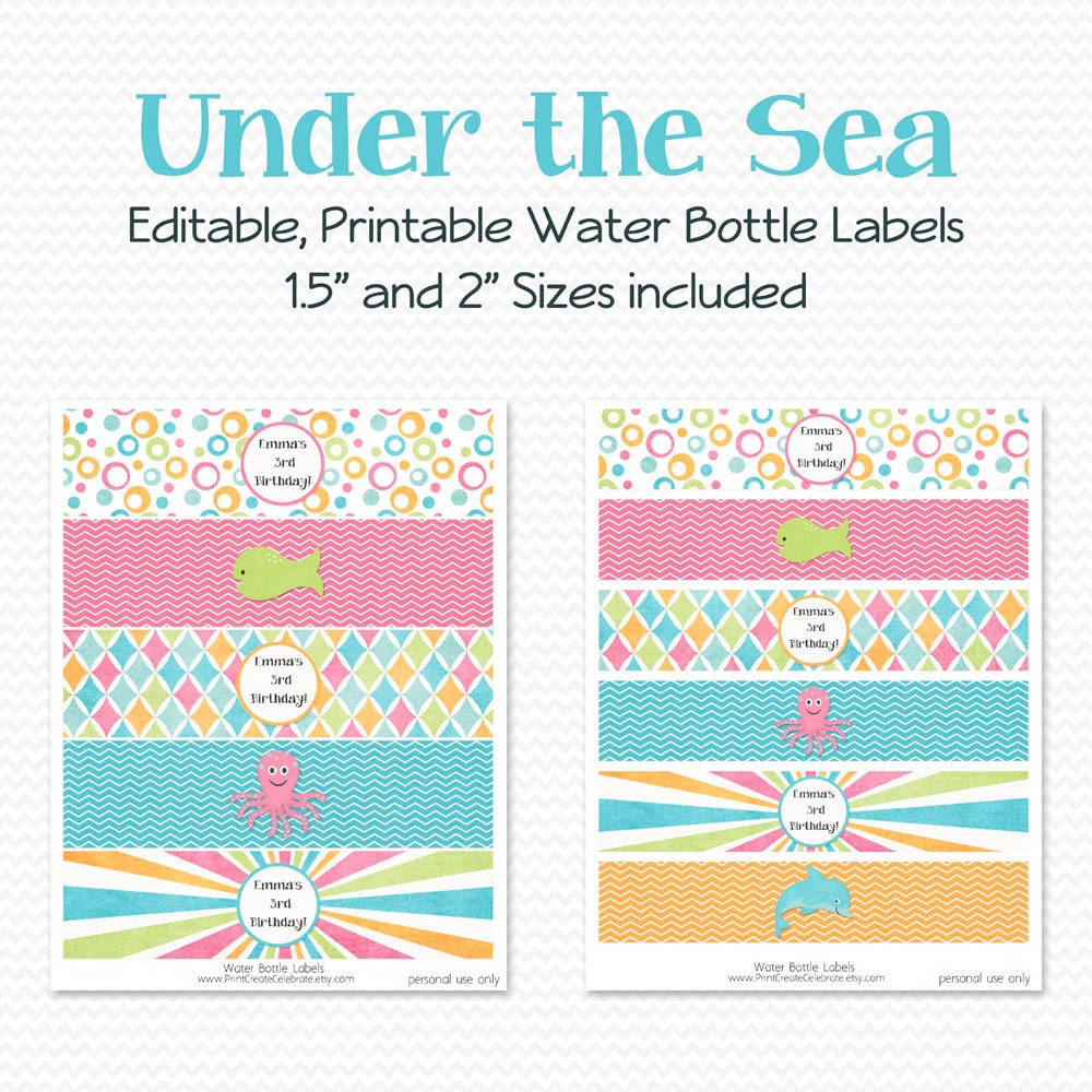 Water Bottle Label Under the Sea Birthday Party Decor Bridal
