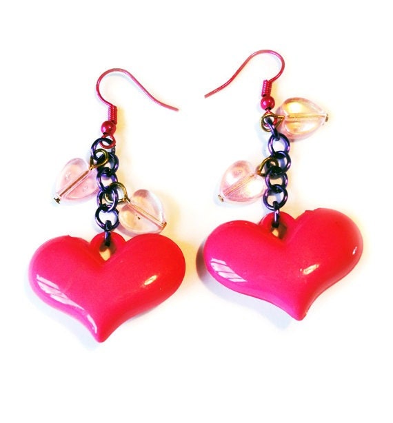 Puffed Heart Earrings Barbie Pink and Purple Cute Statement