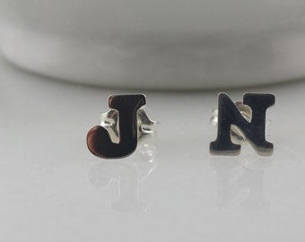 Sterling Silver Initial Earrings (Pair) - Custom Silver Letter Stud/Post Earrings