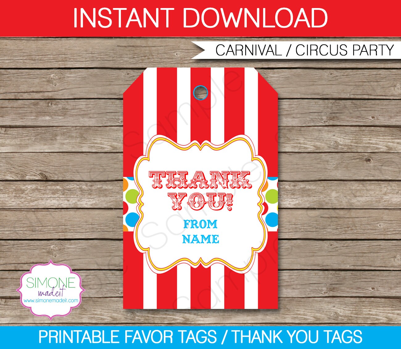 Carnival Favor Tags Thank You Tags Birthday Party Favors