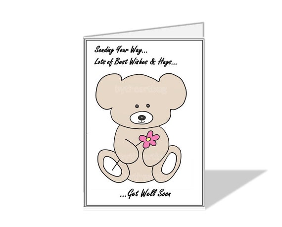 Teddy Bear "Get Well Soon" Printable Digital Card Print Your Own Hand Designed Digitally Drawn With Envelope Template Blank from Inside