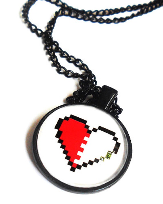 Half Pixel Heart Cameo Necklace Gaming by landofrapture on Etsy