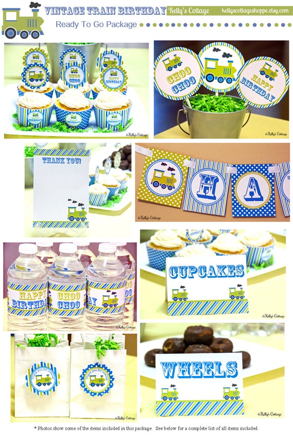 Vintage Train Birthday Party Ready To Go Package Printable DIY Package Il_570xn