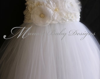 White Flower Girl Tutu Dress / White Baby Girl Baptism Dress / White Vintage Tutu Dress / White Tutu Dress