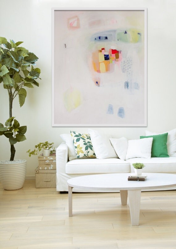 GICLEE PRINT, white, yellow, pink, modern art, expressionist art