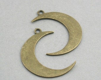 SALE Large Crescent Moon Charms Antique Bronze 2pcs pendant beads 32X43mm CM0738B
