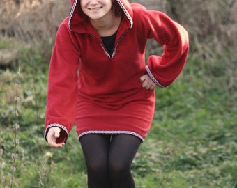 Festival Elf Dress - Medieval Womens Tunic with Pixie Pointy Hoodie in Red - Game of Thrones Costume - Link hoodie - PSY hoodie elven dress