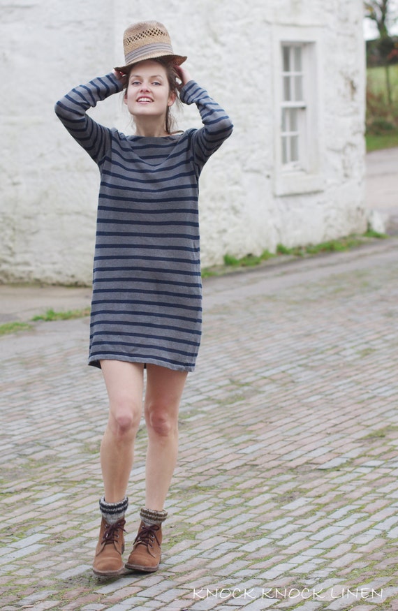 Nautical Linen Dress. Navy Grey by KnockKnockLinen on Etsy