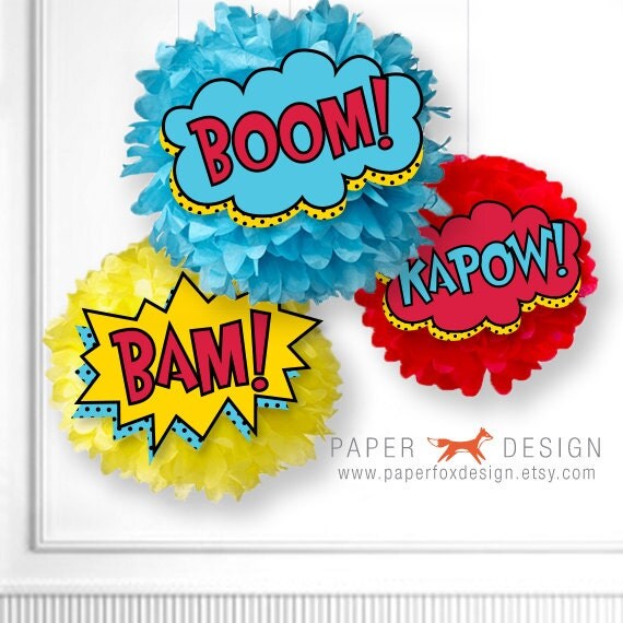 Superhero Birthday Pom Pom Printable Superhero Word Burst