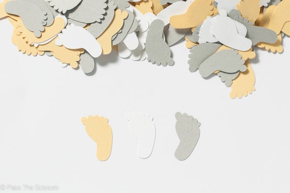 Baby Shower Decoration- Footprint Confetti - Yellow and Gray Il_570xn