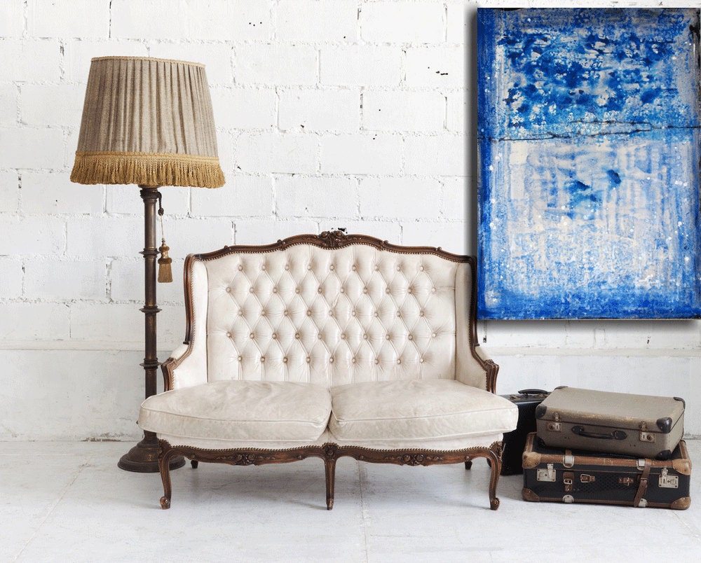 indigo blue abstract painting wall art by CherylWasilowArt on Etsy