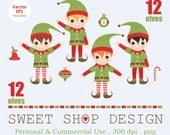 12 Elves Clipart, Christmas Clipart, Holiday Clipart, Royalty Free Clipart, Instant Download Il_170x135