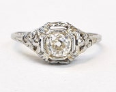Antique 1920s 18K White Gold Old Mine Cut Engagement Ring