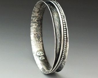 Silver Bangle, Stacking Bangle, Statement Bangle, Silver Spinner Bangle, Silver Bracelet, Anticlastic Bangle, Metalsmith Jewelry, LjBjewelry