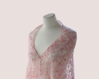 Hand knitted kidsilk lace shawl/ stole; Colour:Tea-rose