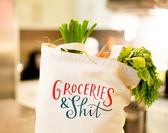 The Original Groceries & Shit Tote Bag Large, Sturdy, Heavyweight Canvas Grocery Bag by Emily McDowell