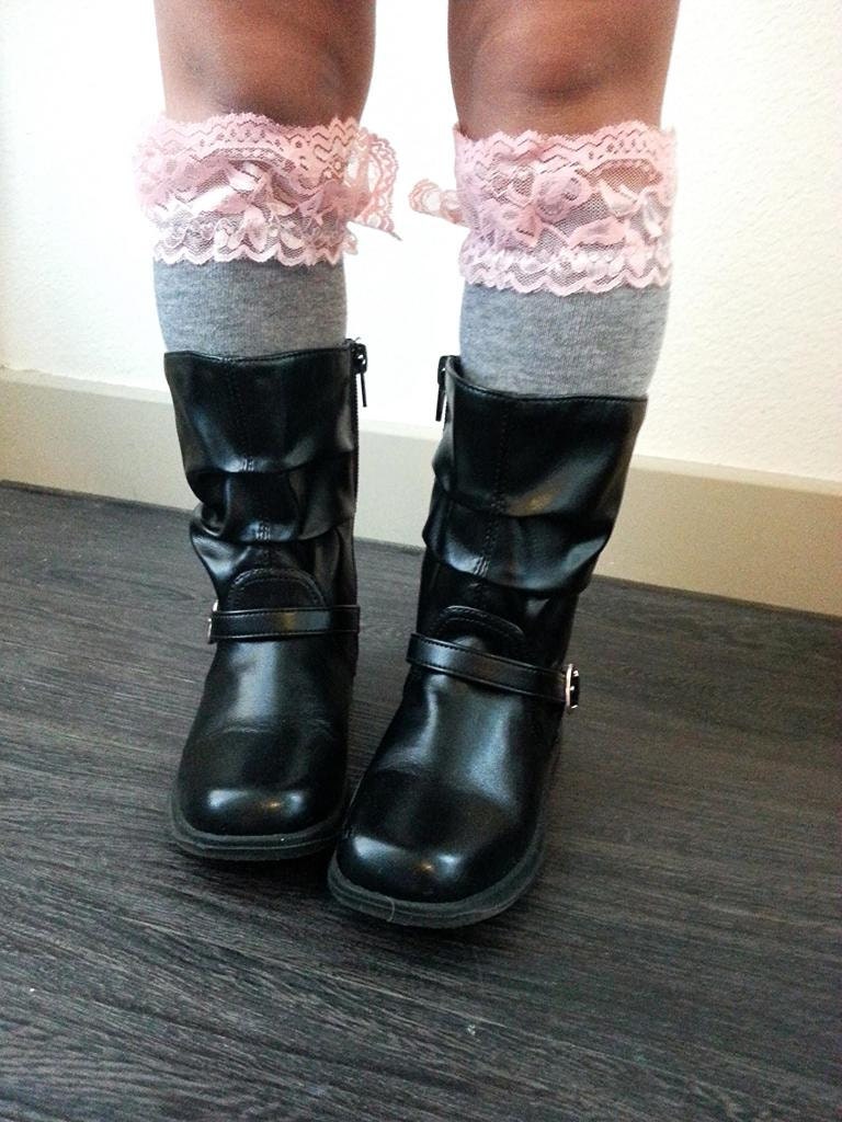 Toddler girl lace boot socks leg warmers pink gray little