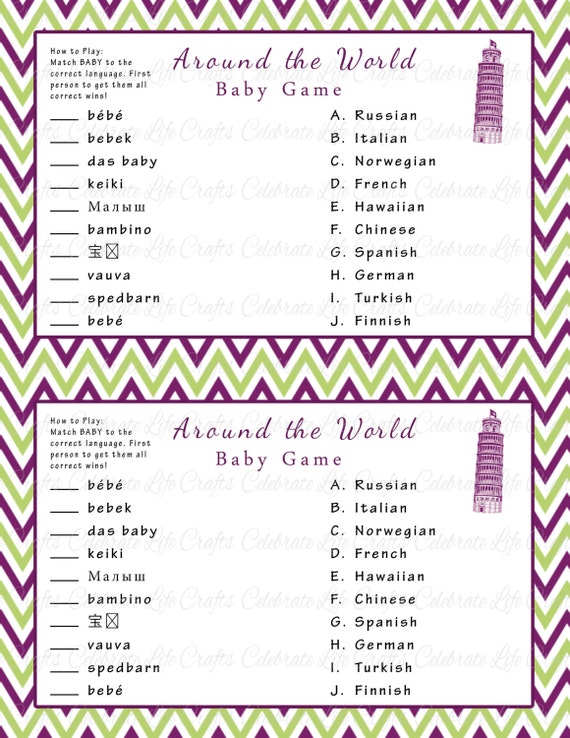 263 New baby shower game baby around the world 391 Around the World Baby Game   Printable Baby Shower Games   Purple   