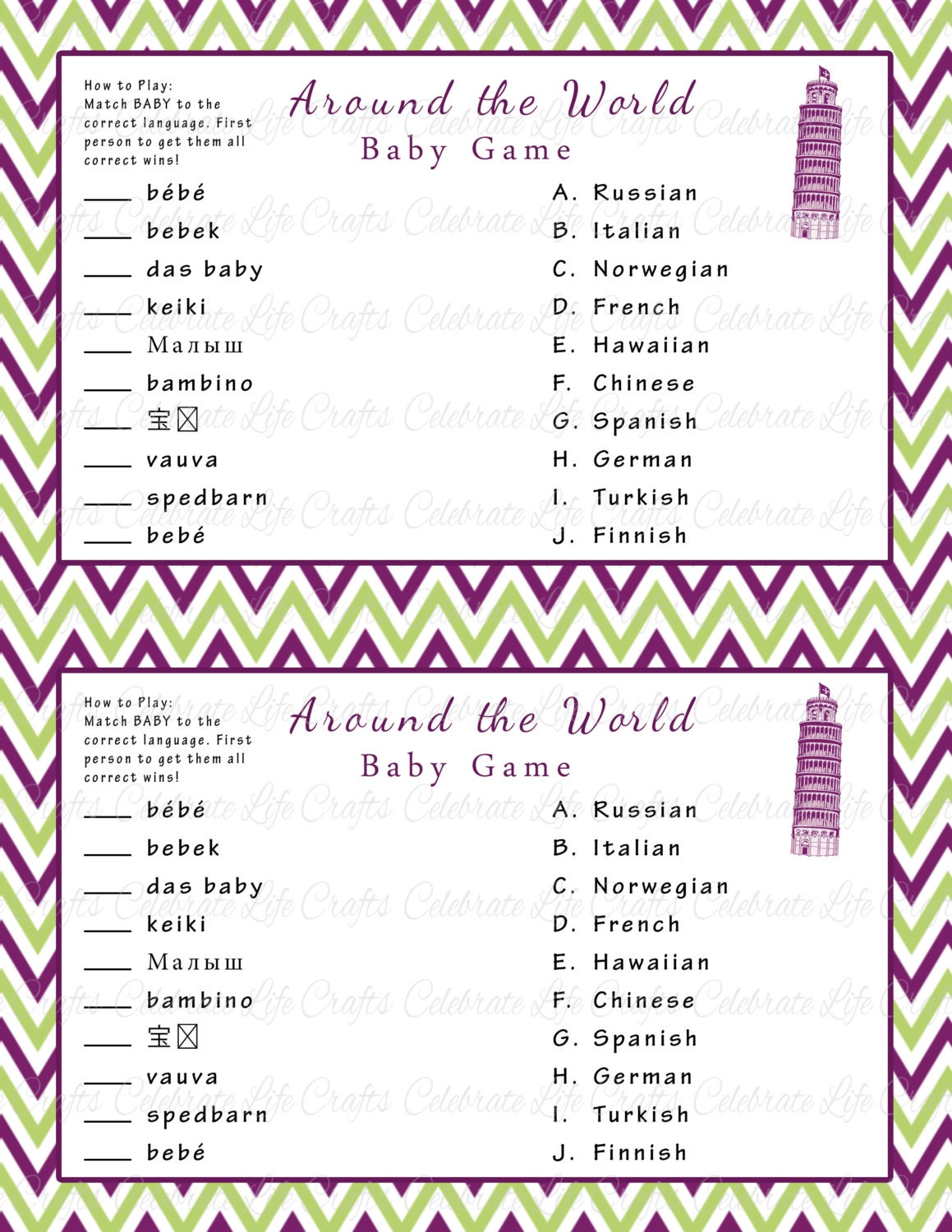 Around the World Baby Game Printable Baby Shower Games