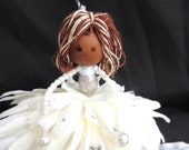 Fairy Ornament, Handmade Doll, Flower Fairy Doll, African American Bride, Birthday, Communion, Holiday Decor, Inspirational, Gift under 30 Fairy Ornament, Handmade Doll, Flower Fairy Doll, African American Bride, Birthday, Communion, Holiday Decor, Inspirational, Gift under 30