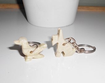 Marble Keychains Animals Mexico souvenir hand carved Mexican collectible Duck or Terrier 1970s vintage Free USA Shipping