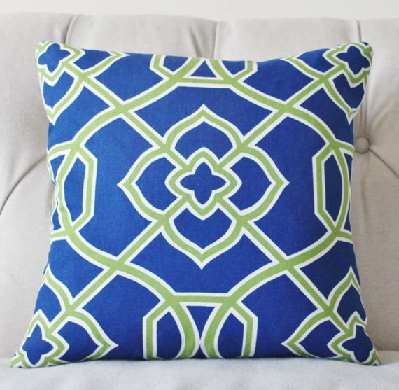 Items similar to Decorative Blue Green Pillow Lime Green Royal Blue