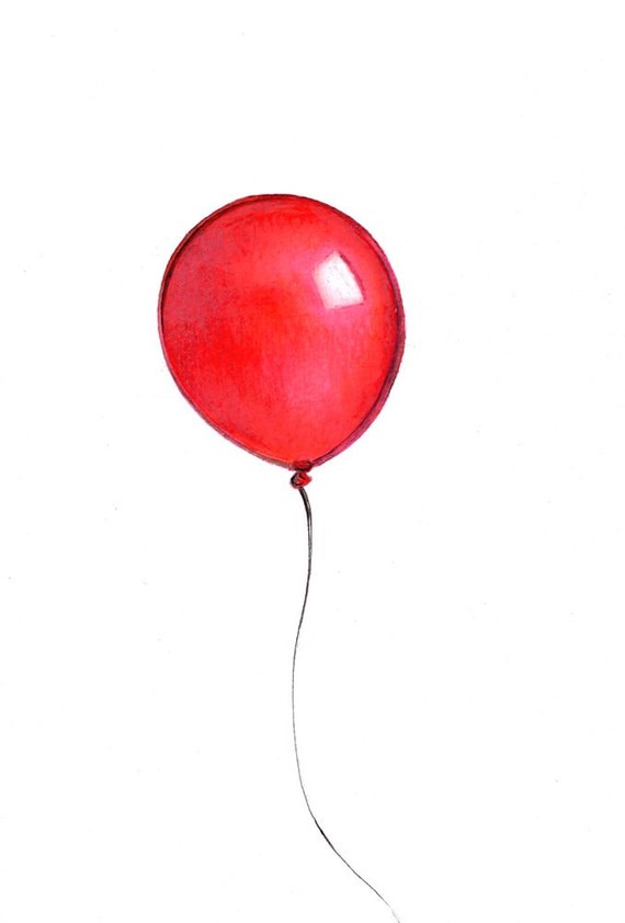 Red Balloon art print of an original drawing available