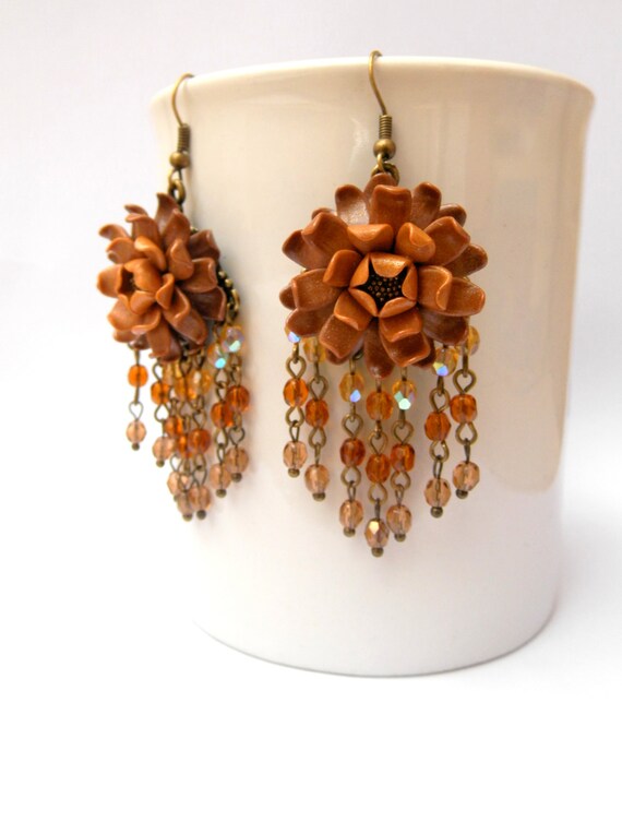 Items similar to Flower Earrings Chrysanthemum Handmade Earrings Dangle