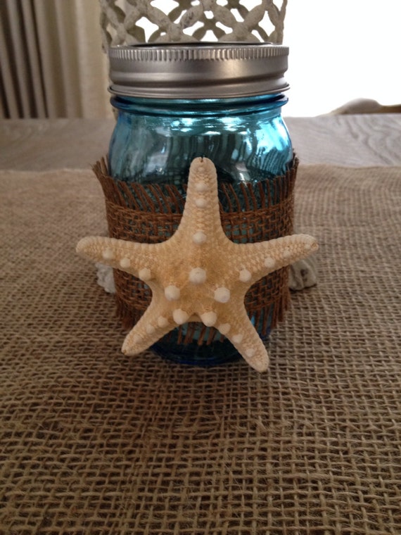 Items similar to Beach Wedding Mason Jar with Flameless Candle on Etsy