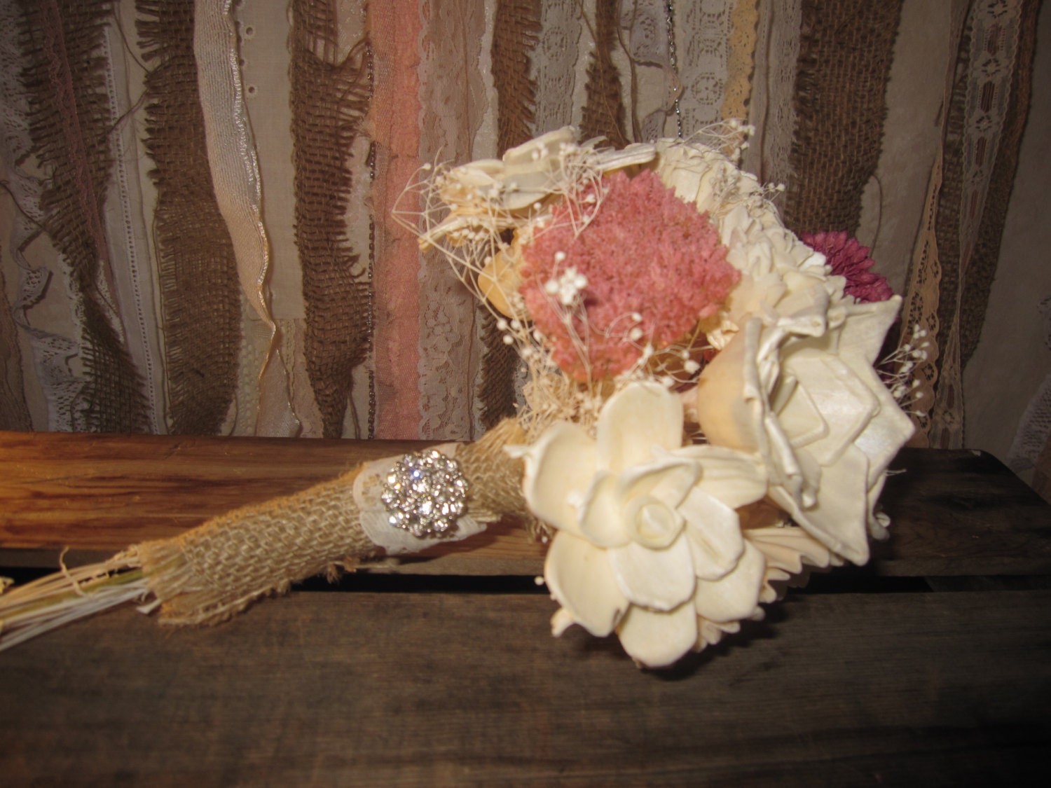 Bridesmaid Bouquet Custom Made Dried Flowers Sola Flowers Shabby Chic Wedding
