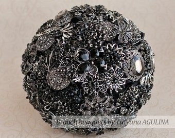 Brooch bouquet. Black and Silver wedding brooch bouquet, Jeweled Bouquet. Made upon request