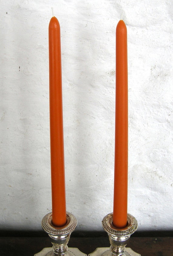 Pair Beeswax 12 Peach Colored Taper Candles Hand Crafted