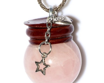 Rose Quartz Sphere Pendant Necklace , rose quartz ball - charms stars ...
