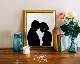 Custom Silhouette printable - wedding silhouettes print portrait anniversary gift art wall decor poster - Personalized, digital