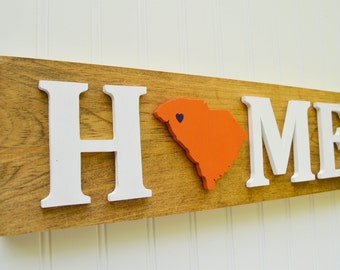 Clemson Tigers "State Heart" Home Sign - Handcrafted wood with official team colors