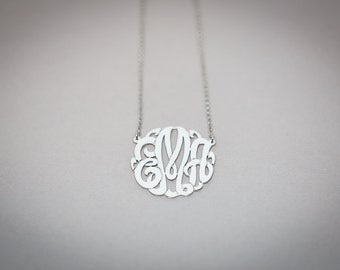 Classic Monogram Three-Initial Neck lace, white gold plated ...