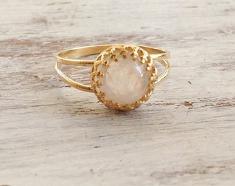 Rainbow Moonstone Ring Gold June Birthstone Ring Solitaire