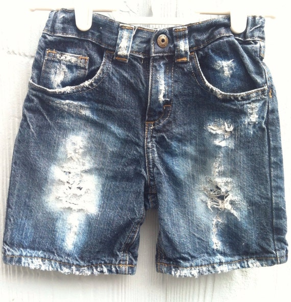 Size 5T Boys Punk Rock Denim Shorts Distressed Bleached