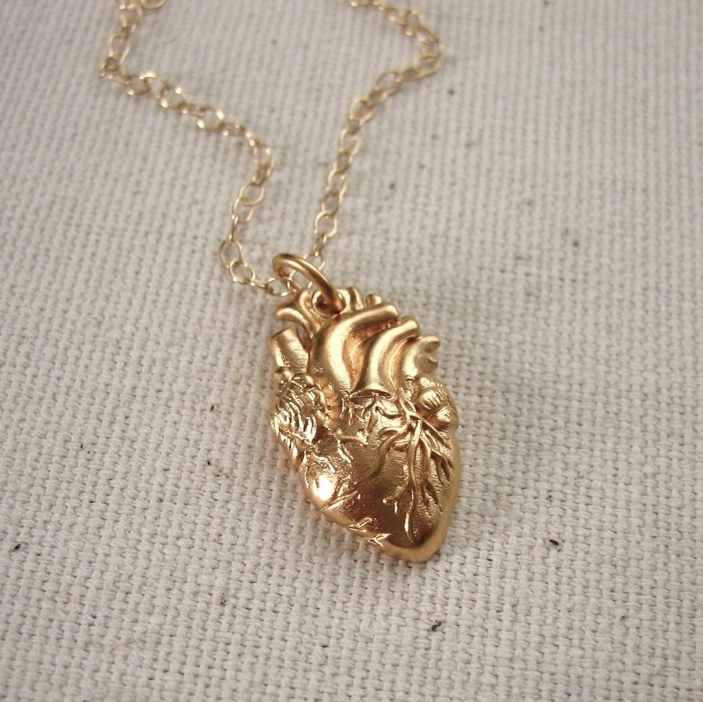 Anatomical Heart Necklace 24K Gold Vermeil Heart of Gold